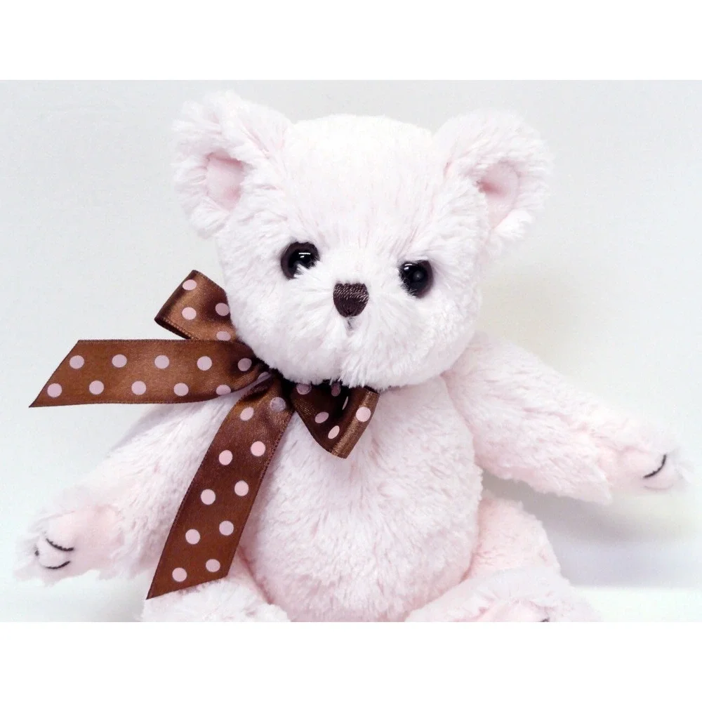 Bearington Baby Collection Teddy Bear Plush Pink Jointed Brown Polka Dot Bow 10